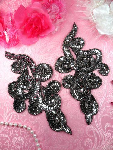 Pewter Sequin Appliques Beaded Patch Iron On