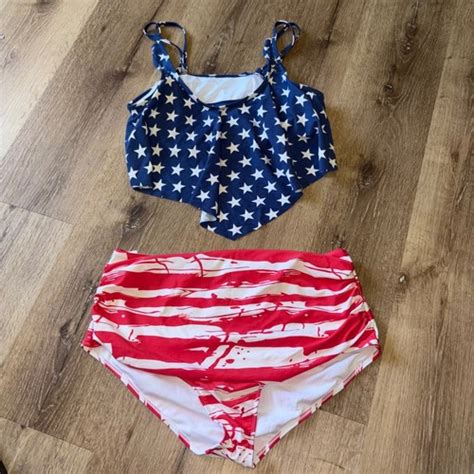 American Flag Bikini Set Patriotic Stars Stripes High Waist Swimsuit XL EBay
