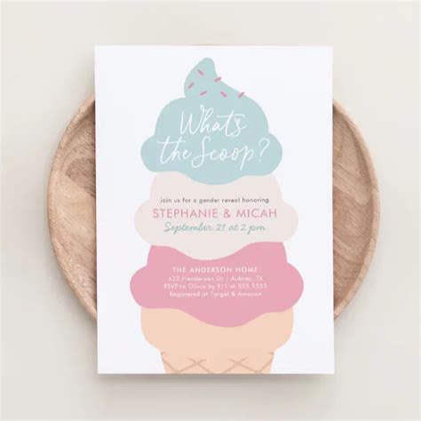 What S The Scoop Ice Cream Gender Reveal Party Invitation Zazzle