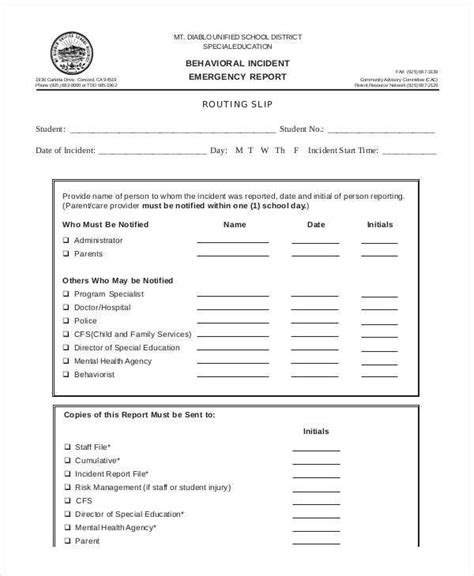 Behavior Incident Report Template