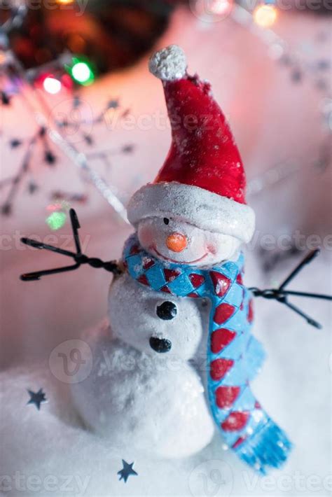 Christmas snowman decorations in festive holiday lights 9277478 Stock ...