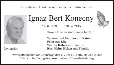 Traueranzeigen Von Ignaz Bert Konecny Trauer Merkur De