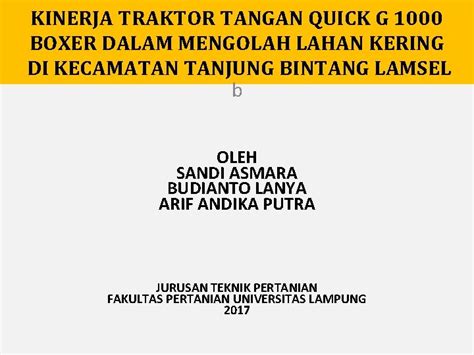 KINERJA TRAKTOR TANGAN QUICK G 1000 BOXER DALAM