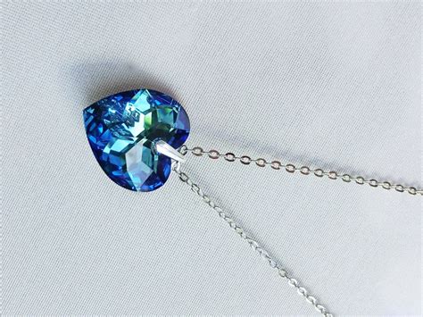 Swarovski Bermuda Blue Heart Crystal Pendant Necklace Heart Etsy