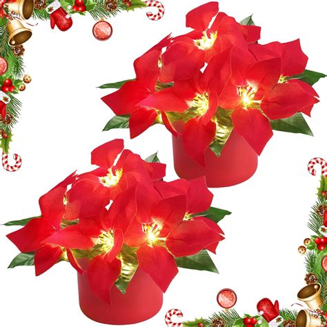 Alphatool Artificial Poinsettia Flowers Potted Christmas