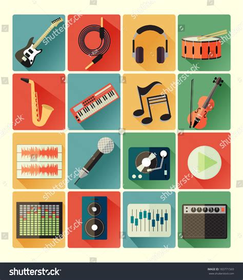 Flat Icons Music Set Stock Vector Illustration 183771569 : Shutterstock