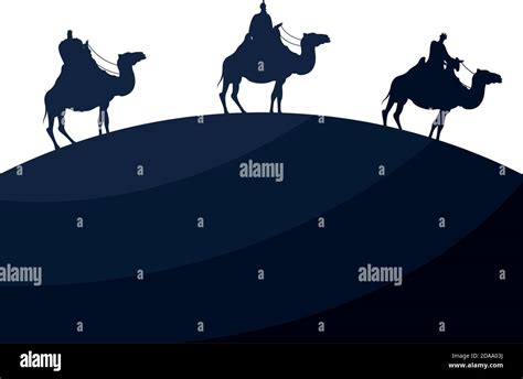 Wise Men Group In Camels Mangers Characters Silhouette Character Vector Illustration Design