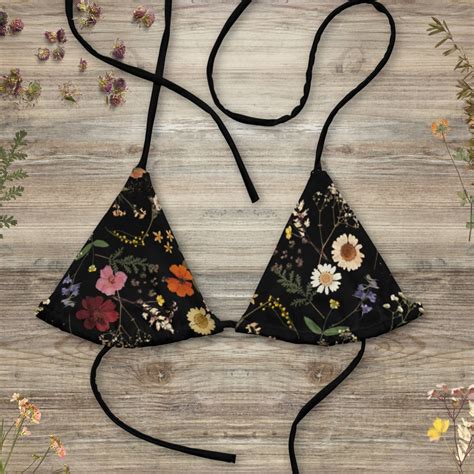 Pressed Flowers Bikini Top Ecofriendly String Bikini Cottagecore