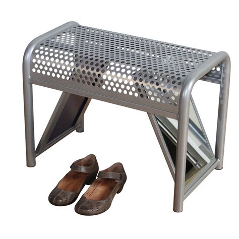 Silver Metal Try On Shoe Bench With Mirrors Retail