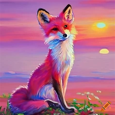 Cute Pink Fox Sitting Look At Beautiful Pink Sunset 169 1920x1080 On Craiyon