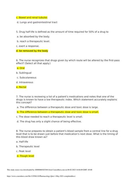 Solution Nr Pharmacology Quiz Studypool