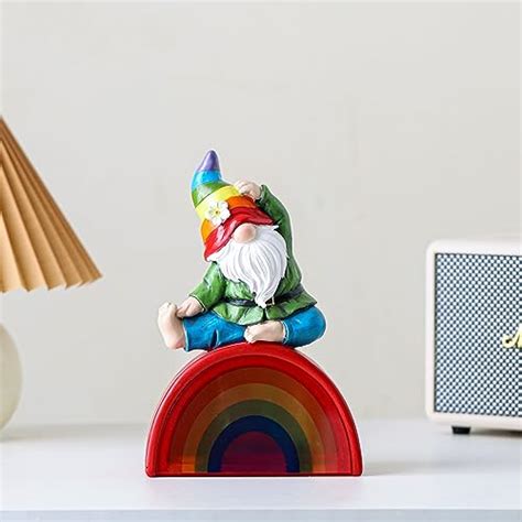 Cynice Garden Gnome Statue Rainbow Gnome Doing Yoga On Rainbow Statue