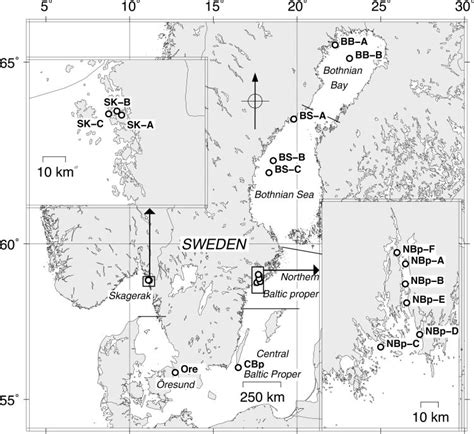 Map of Scandinavia showing the sampling sites. SK indicates Skagerrak ...