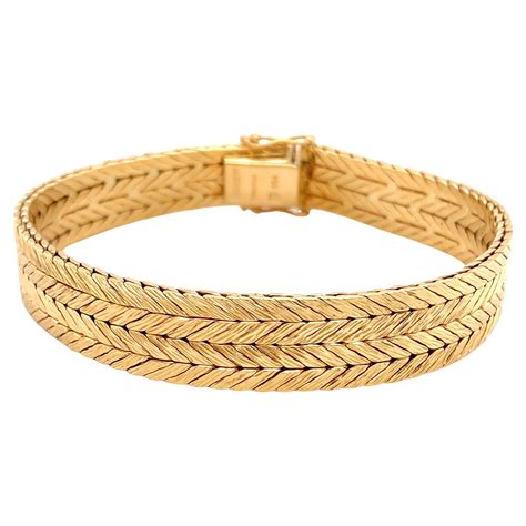 Tiffany And Co West Germany Double Row Herringbone Woven Bracelet 18kt