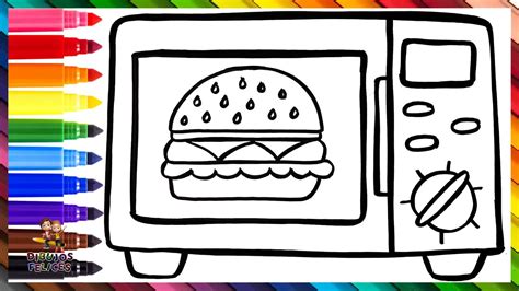 Cómo Dibujar Y Colorear Un Microondas Con Una Hamburguesa 🍔🌈 Dibujos