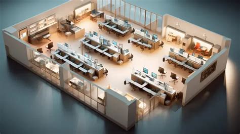 3d Render Of An Office Space In Isometric View Background Office