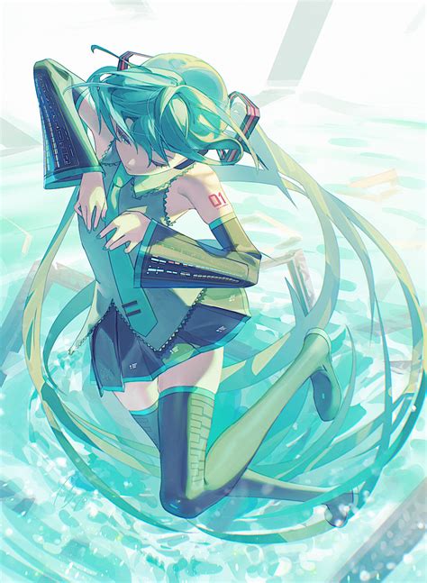 Safebooru 1girl Agyou Sonokou L Aqua Eyes Aqua Hair Aqua Nails Aqua Necktie Armpit Crease Bare