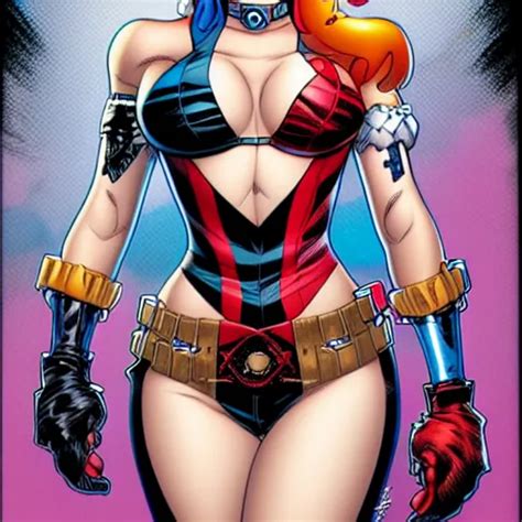 Harley Quinn Comic Portrait By J Scott Campbell Stable Diffusion