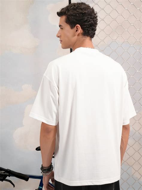 Buy Highlander White Printed Round Neck Oversized Fit T Shirt For Men