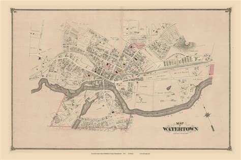 Watertown Village Massachusetts 1875 Old Town Map Reprint Middlesex Co Old Maps