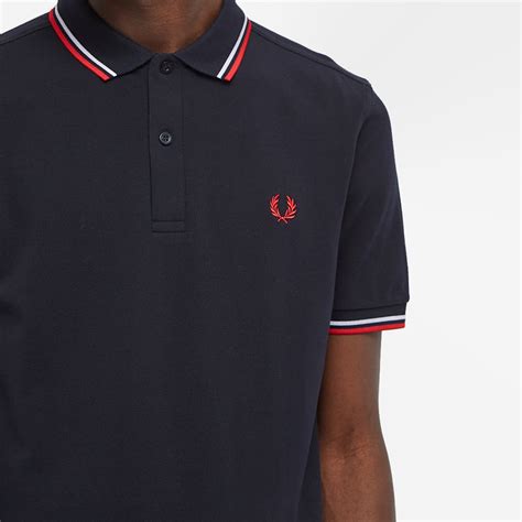 Fred Perry Slim Fit Twin Tipped Polo Navy And White End Uk