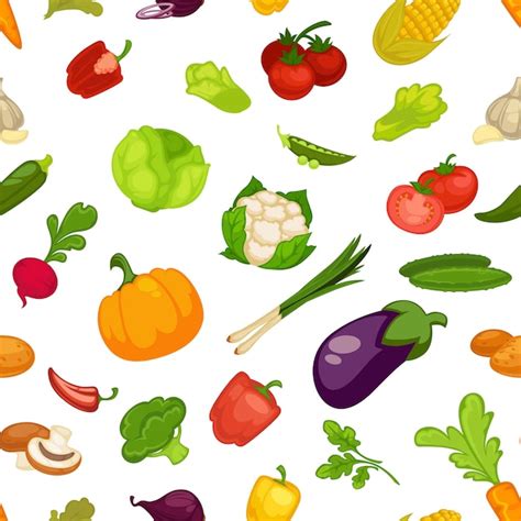 Premium Vector Vegetables Organic Food Seamless Pattern Farm Products