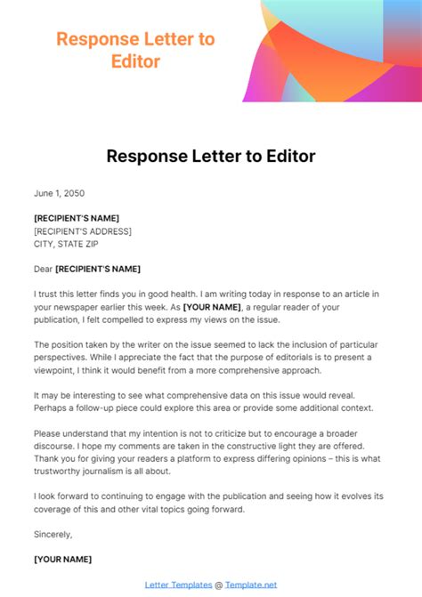 Free Response Letter To Editor Template Edit Online And Download