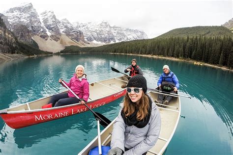 Canoeing At Moraine Lake In Banff National Park Wander The Map