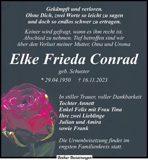 Traueranzeigen Von Elke Frieda Conrad Trauer Anzeigen De