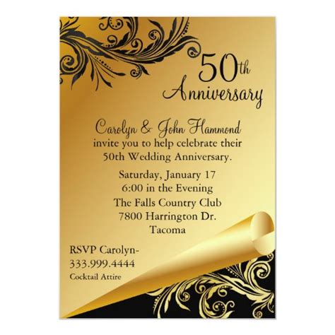 Black And Gold 50th Wedding Anniversary Invitation