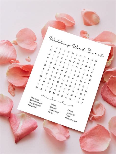 Wedding Word Search Printable Minimalist Bridal Shower Word Find Game