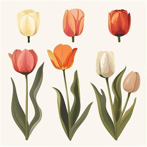 Tulip Vector Set Simple And Minimalist Premium Ai Generated Vector