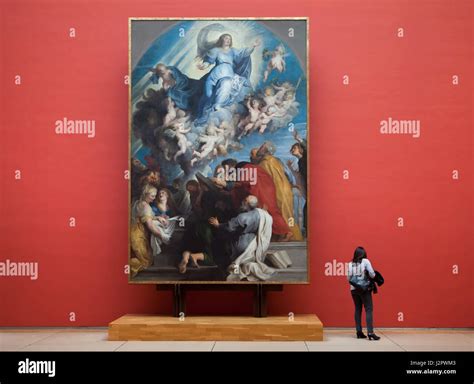 Visitor In Front Of The Painting Assumption Of Mary By Flemish