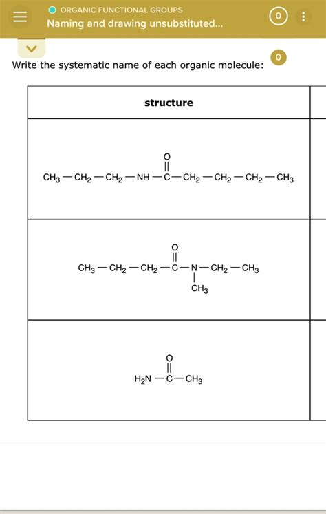 Solved O Organic Functional Groups Naming And Drawing Unsubstituted