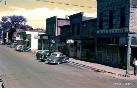 Green River Wyoming Street Scene Vintage Autos Signs Circa Late