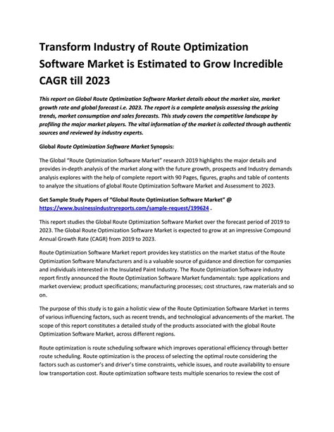 Route Optimization Software Market Report 2019 By