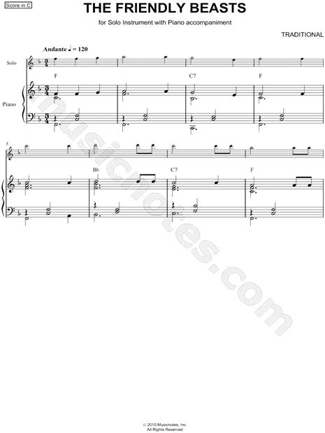 Traditional The Friendly Beasts Piano Accompaniment Sheet Music In