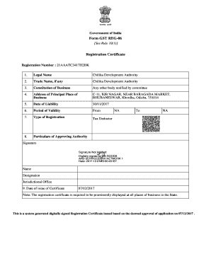 Fillable Online Form GST REG 06 Registration Certificate Chilika