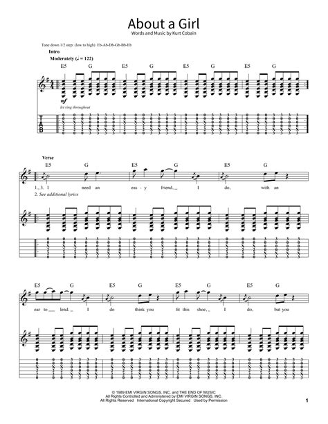 About A Girl By Nirvana Sheet Music For School Of Rock Guitar Tab At