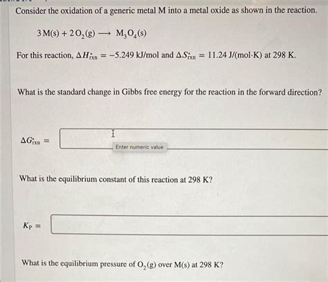 Solved Consider The Oxidation Of A Generic Metal M Into A Chegg