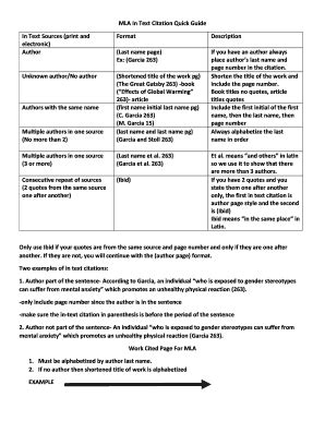 Fillable Online Mla In Text Citation Quick Guide Fax Email Print