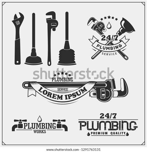 Plumbing Home Renovation Services Emblems Working Stock Vector Royalty