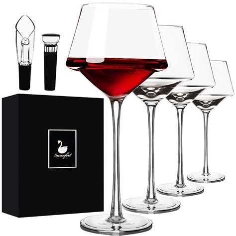 Swanfort Red Wine Glasses Set Of 4 With Wine Aerator Pourer And Vacuum Wine Stopper Hand Blown