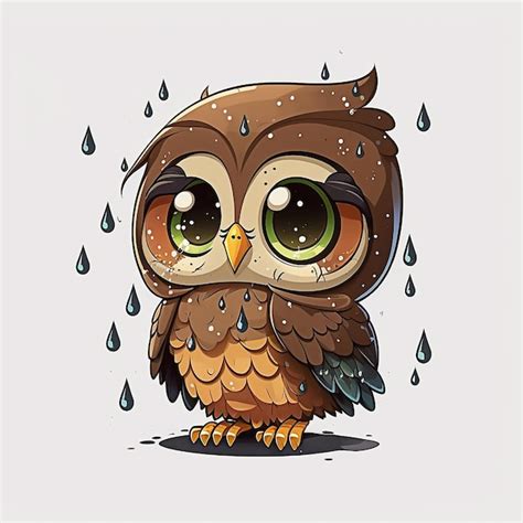 Premium Photo A Cartoon Owl With Big Eyes Sits In The Rain