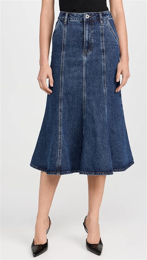 Self Portrait Flared Denim Midi Skirt Shopbop