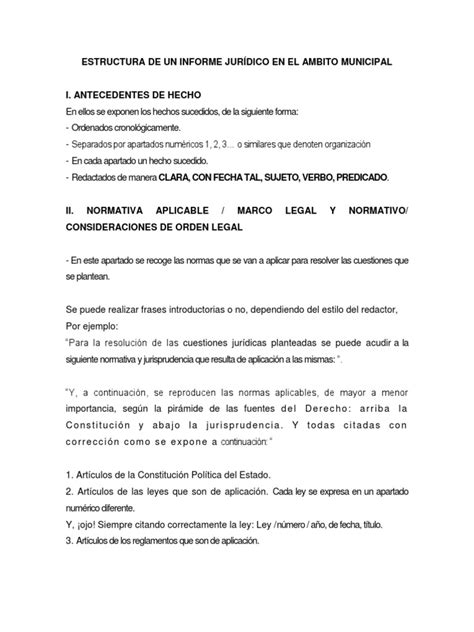 Estructura De Un Informe Jurídico En El Ambito Municipal Caso De Ley