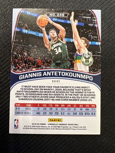 2019 20 Panini Chronicles Marquee Bronze 248 Giannis Antetokounmpo