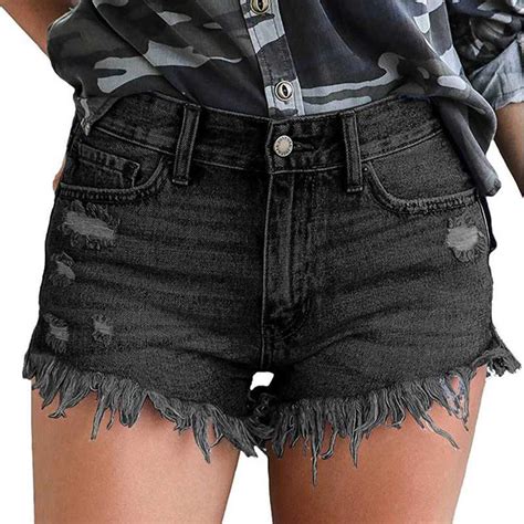 Slimming Ripped Frayed Fringed High Waisted Fringe Denim Shorts Sunifty