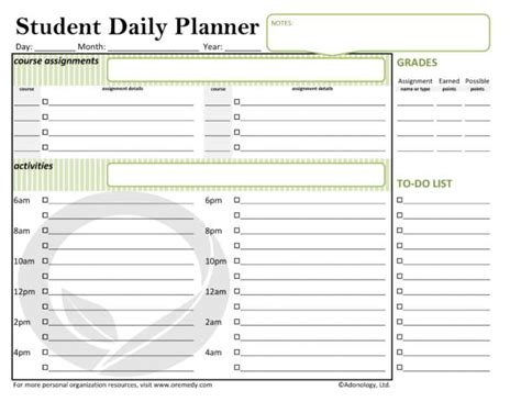 Student Weekly Planner Printable