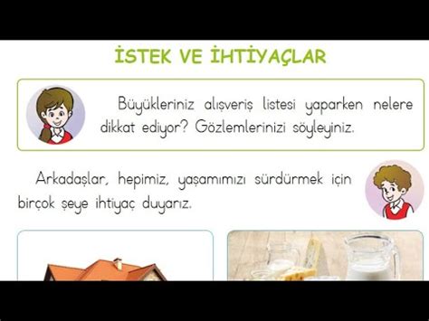 İstek ve İhtiyaçlar 1 Sınıf Hayat Bilgisi Ders Kitabı 2 Ünite Sayfa